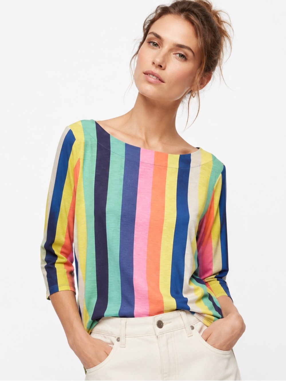 Lilly Pulitzer Waverly Rainbow Stripe Coastal Classic Prep Colorblock Top Size M
